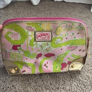 Lilly Pulitzer Frisky Business Alligator Pink & Green Cosmetic Makeup Bag